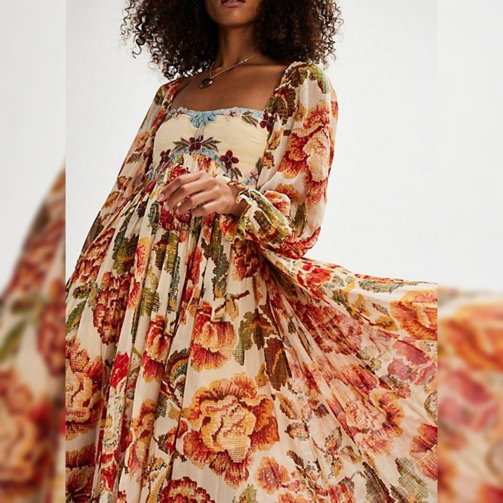 Free People Timeless Tapestry Maxi Dress In Antique‎ Combo Women's Size XS - Picture 3 of 16
